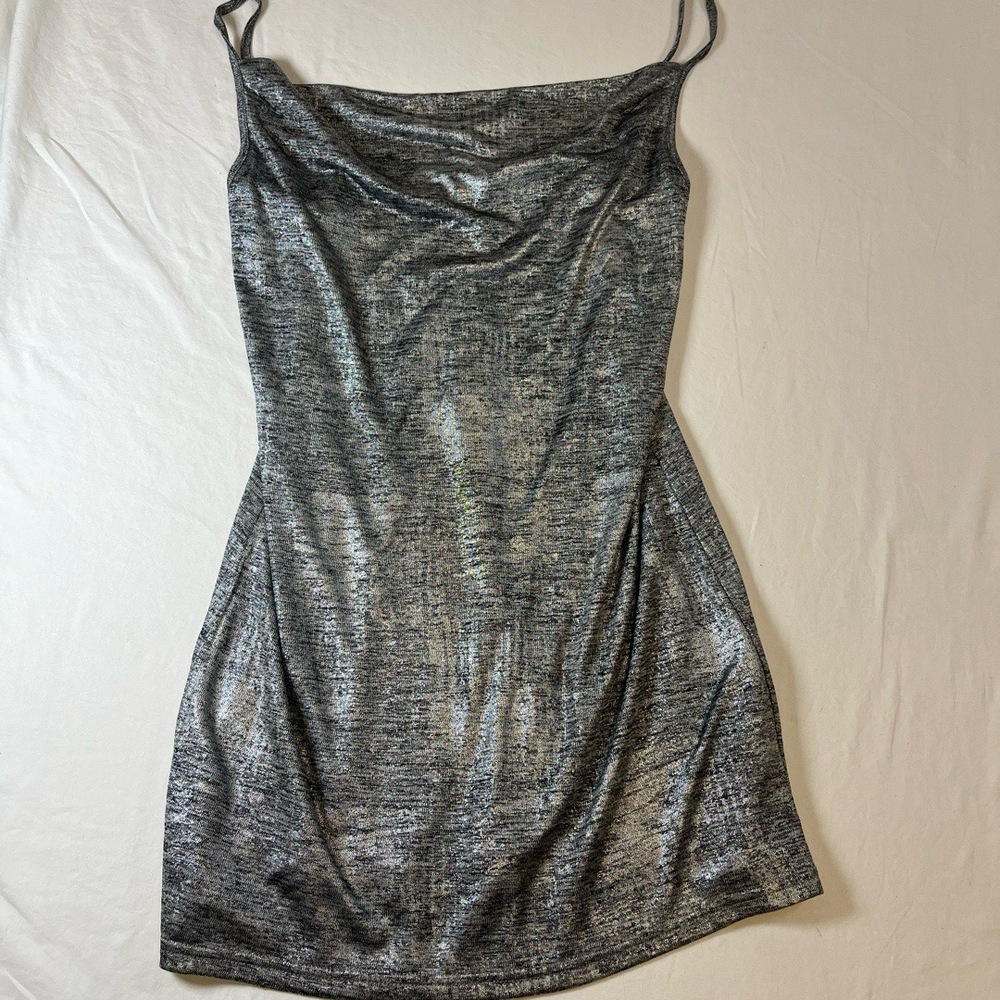 NWT Sage The Label Silver Metallic Sleeveless Spaghetti Straps Slip Dress Medium